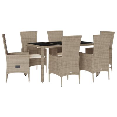 vidaXL Ensemble à manger de jardin et coussins 7 pcs beige poly rotin