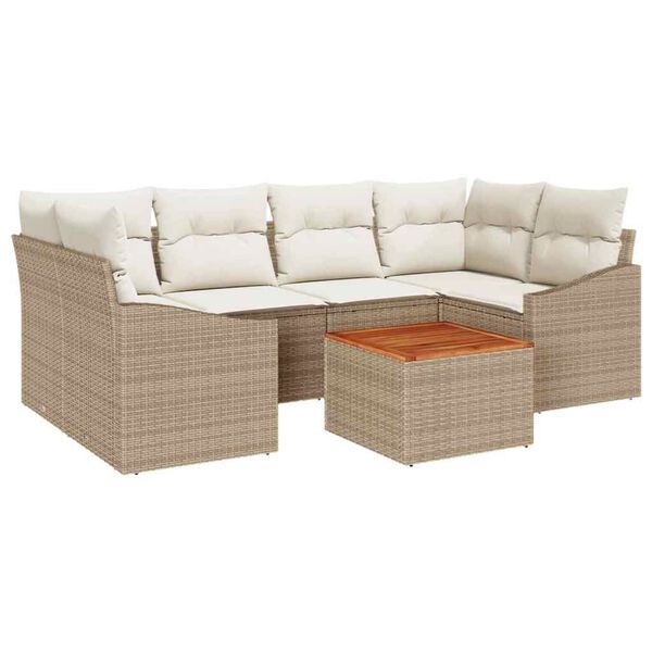 vidaXL Ensemble de canap&eacute; de jardin 7 pcs Beige et cr&egrave;me polyrotin