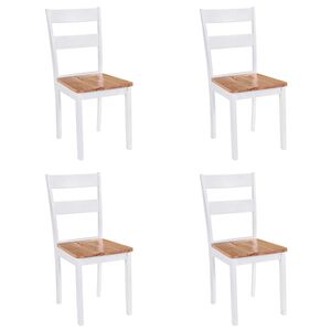 vidaXL Chaises &agrave; manger lot de 4 blanc bois d'h&eacute;v&eacute;a massif