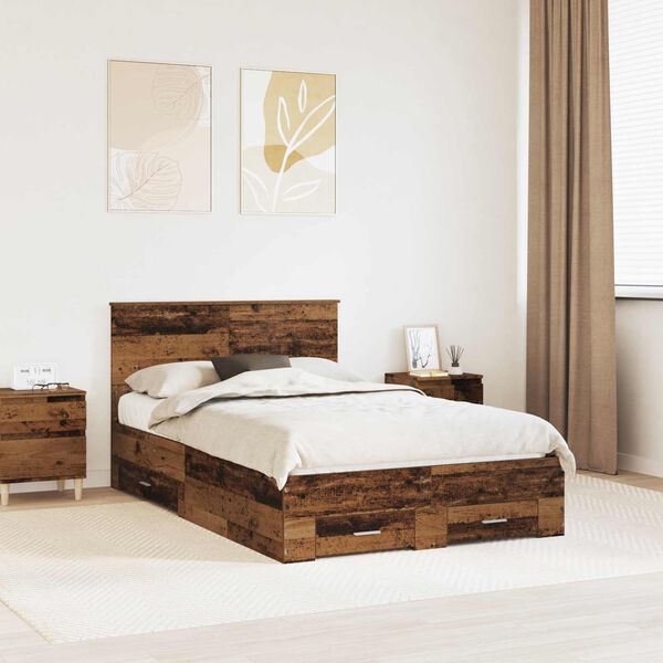 vidaXL Cadre de lit Bois ancien 120 x 190 cm Bois d'ing&eacute;nierie