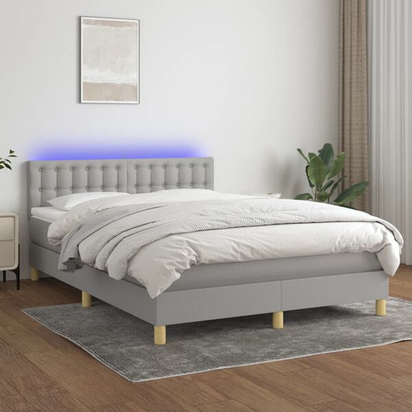 vidaXL Sommier &agrave; lattes de lit et matelas et LED Gris clair 140x200 cm