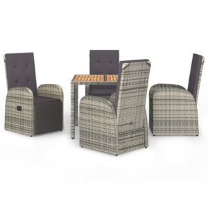 vidaXL Ensemble &agrave; manger de jardin 5 pcs coussins gris r&eacute;sine tress&eacute;e
