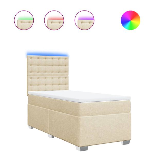 vidaXL Sommier &agrave; lattes de lit et matelas Cr&egrave;me 90x190 cm Tissu