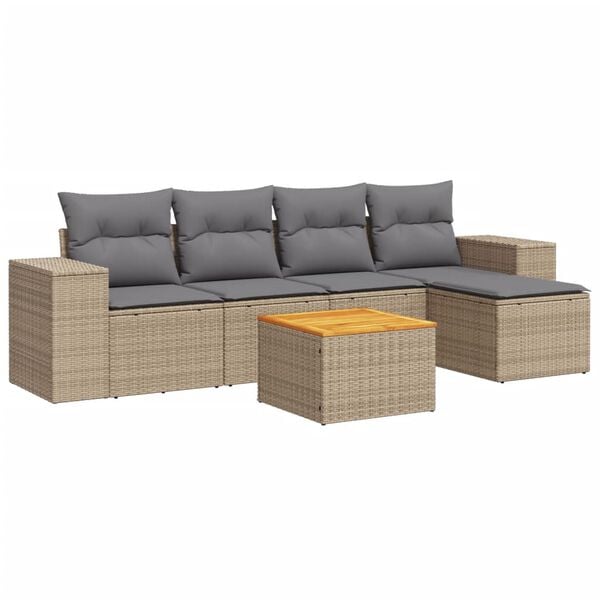 vidaXL Salon de jardin avec coussins 6 pcs beige r&eacute;sine tress&eacute;e