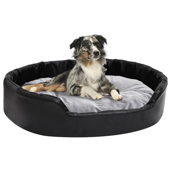 vidaXL Lit chiens Noir et gris 90x79x20 cm Peluche et similicuir
