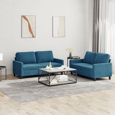 vidaXL Ensemble de canapés 2 pcs avec coussins Bleu Velours