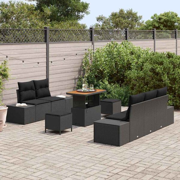 vidaXL Ensemble de canap&eacute; de jardin avec coussin 8 pcs Noir Poly rotin