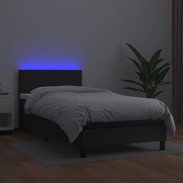 vidaXL Sommier &agrave; lattes de lit avec matelas et LED Noir 90x200 cm