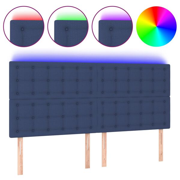 vidaXL T&ecirc;te de lit &agrave; LED Bleu 200x5x118/128 cm Tissu