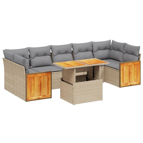 vidaXL Salon de jardin avec coussins 8 pcs beige r&eacute;sine tress&eacute;e
