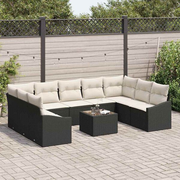 vidaXL Ensemble de Canap&eacute;s avec coussin 10 pcs Noir polyrotin