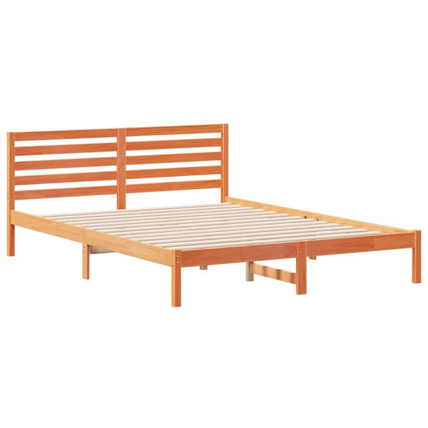 vidaXL Cadre de lit avec t&ecirc;te de lit Brun cire 160 x 210 cm Pin massif