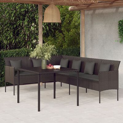 vidaXL Ensemble à manger de jardin coussins 2pcs noir résine tressée