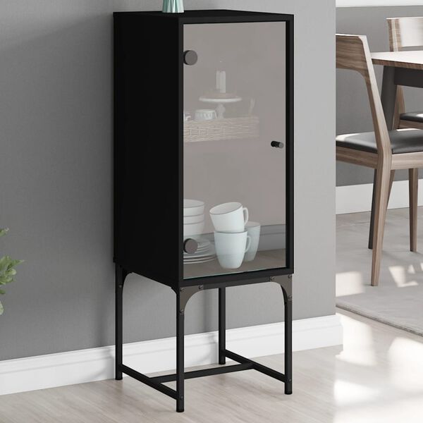 vidaXL Armoire lat&eacute;rale avec porte en verre noir 35x37x100 cm