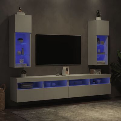 vidaXL Meubles TV avec lumières LED 2 pcs blanc 30,5x30x90 cm
