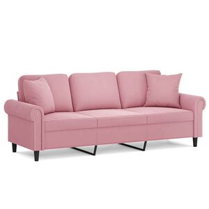 vidaXL Canap&eacute; 3 places avec oreillers d&eacute;coratifs rose 180 cm velours