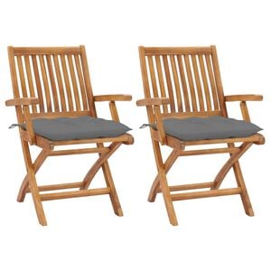 vidaXL Chaises pliantes (lot de 2) avec coussins gris, en teck massif