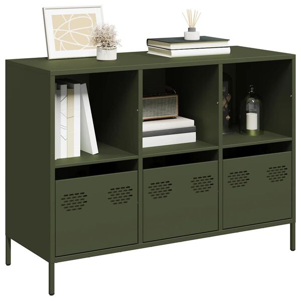 vidaXL Buffet vert olive 101,5x39x73,5 cm acier lamin&eacute; &agrave; froid