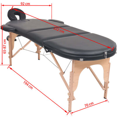 vidaXL Table de massage pliable 4 cm d'épaisseur et 2 traversins Noir