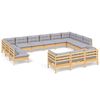vidaXL Salon de jardin 13 pcs avec coussins gris bois de pin