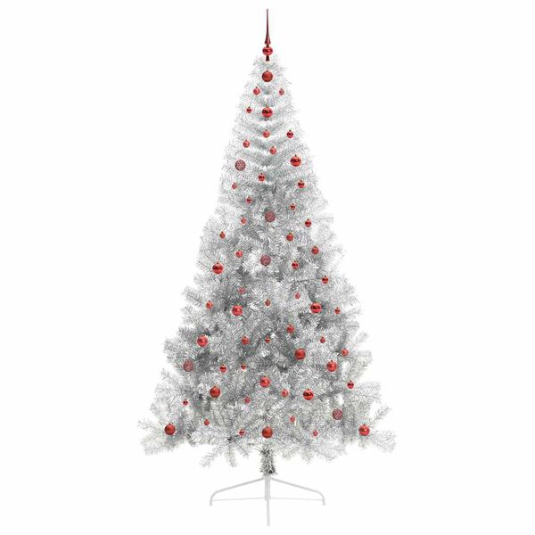 vidaXL Sapin de No&euml;l artificiel pr&eacute;-&eacute;clair&eacute; Argent 240 cm PET