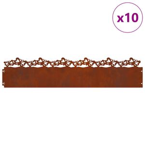 vidaXL Bordures de pelouse 10 pcs Rouill&eacute; 103 x 0,05 x 22 cm