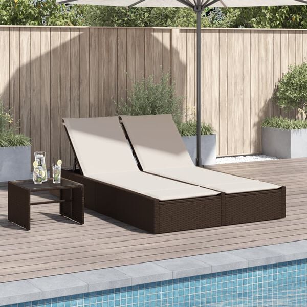 vidaXL Chaise longue double avec coussins marron résine tressée
