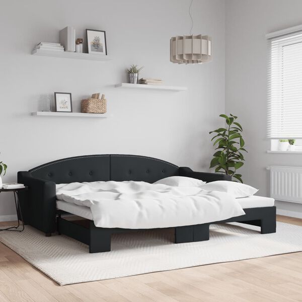 vidaXL Lit de jour avec gigogne sans matelas noir 90x200 cm