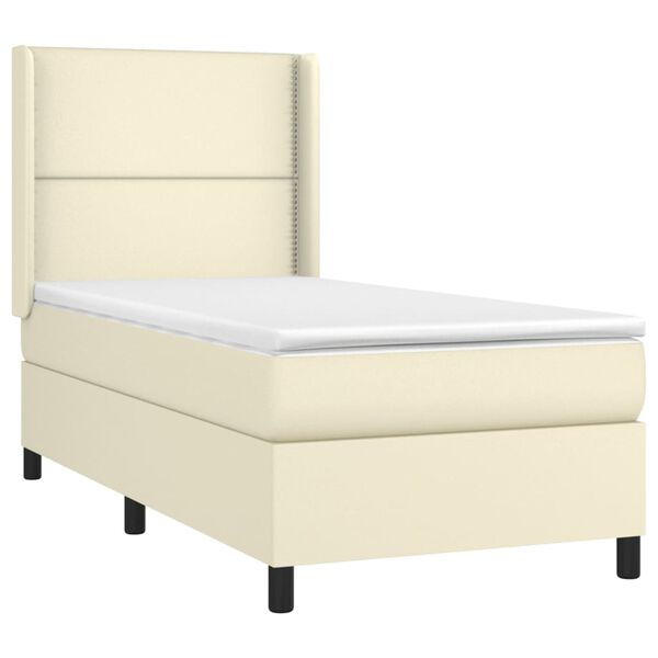 vidaXL Sommier &agrave; lattes de lit matelas LED Cr&egrave;me 90x200cm Similicuir