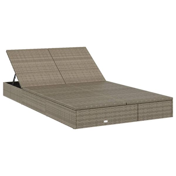 vidaXL Chaise longue &agrave; 2 places avec coussins gris r&eacute;sine tress&eacute;e