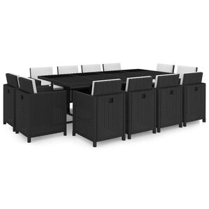 vidaXL Salon de jardin 13 pcs avec coussins R&eacute;sine tress&eacute;e Noir