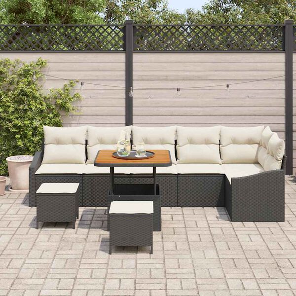 vidaXL Ensemble de canapé de jardin avec coussin 9 pcs Noir Poly rotin