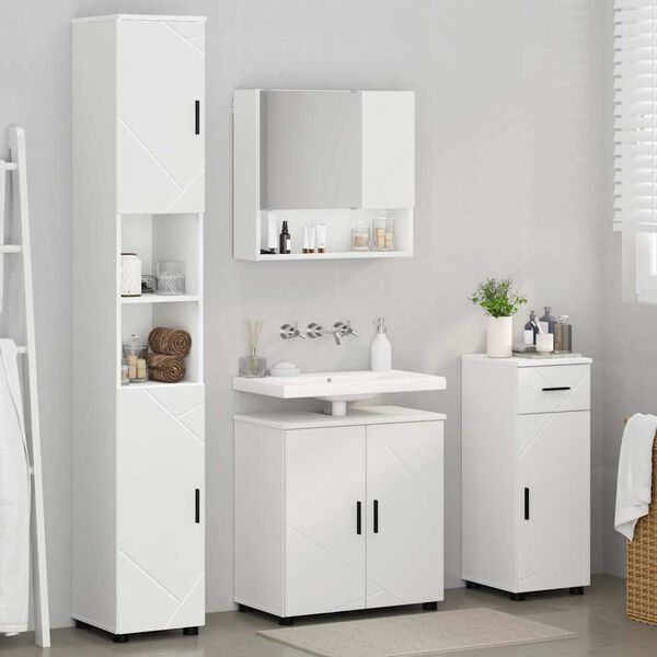 vidaXL Ensemble de mobilier de salle de bain avec tiroir 4 pcs Blanc