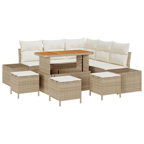 vidaXL Ensemble de canap&eacute; de jardin 9 pcs Beige Poly rotin