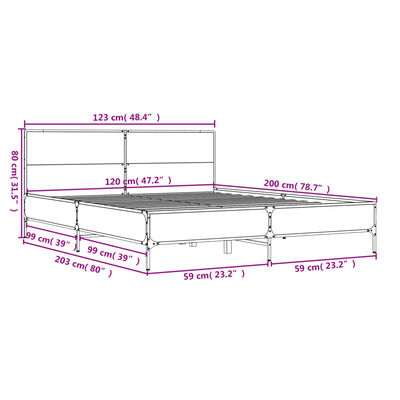 vidaXL Cadre de lit sans matelas chêne marron 120x200 cm