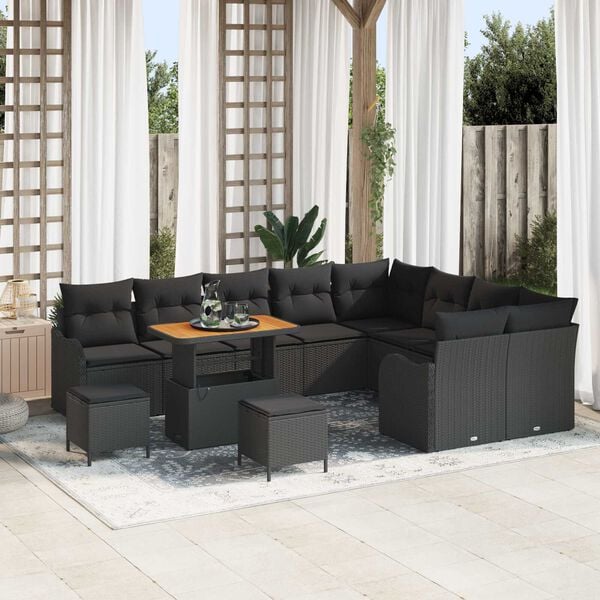 vidaXL Ensemble de canap&eacute; de jardin avec coussin 12 pcs Noir polyrotin