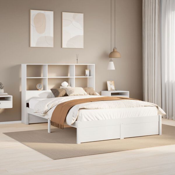 vidaXL Lit biblioth&egrave;que sans matelas blanc 140x200 cm bois pin massif