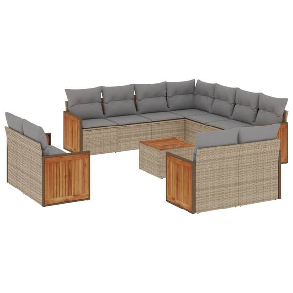 vidaXL Salon de jardin avec coussins 12 pcs beige r&eacute;sine tress&eacute;e