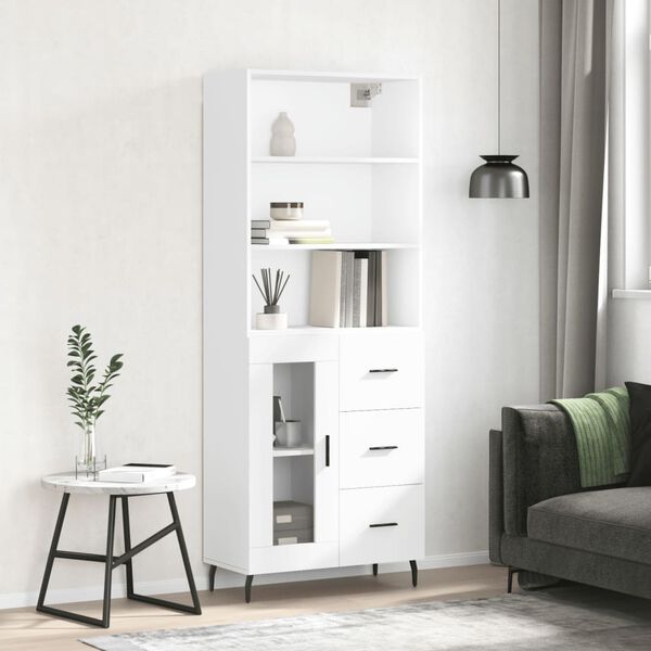 vidaXL Buffet haut Blanc 69,5x34x180 cm Bois d'ing&eacute;nierie