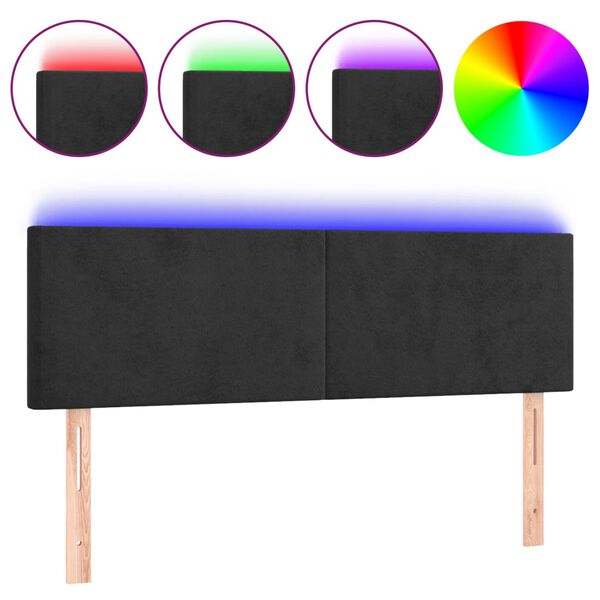 vidaXL T&ecirc;te de lit &agrave; LED Noir 144x5x78/88 cm Velours