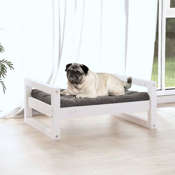 vidaXL Lit pour chien Blanc 65,5x50,5x28 cm Bois de pin solide