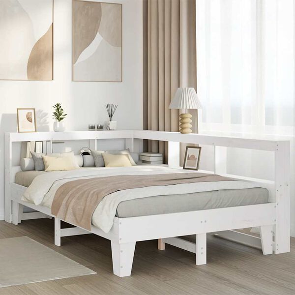 vidaXL Lit biblioth&egrave;que sans matelas blanc 120x190 cm bois pin massif