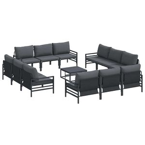 vidaXL Ensemble de canap&eacute; de jardin avec coussin 13 pcs Noir Acier
