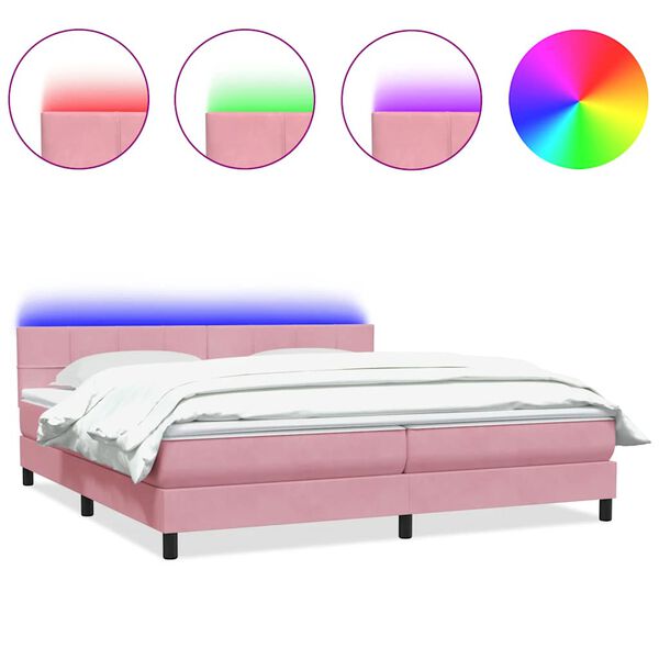 vidaXL Sommier &agrave; lattes de lit avec matelas et LED rose 180x220 cm velours