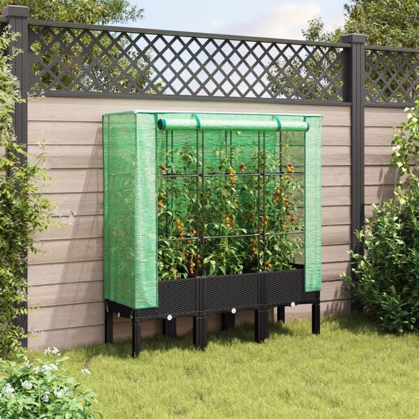 vidaXL Jardini&egrave;re sur&eacute;lev&eacute;e avec housse aspect rotin 120x40x140 cm