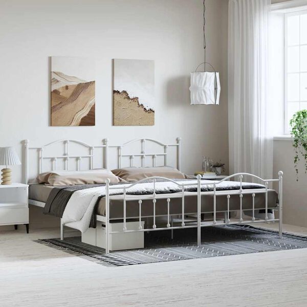 vidaXL Cadre de lit m&eacute;tal sans matelas et pied de lit blanc 193x203 cm