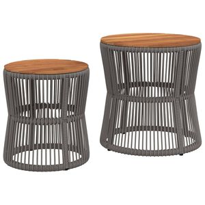 vidaXL Tables d'appoint de jardin 2 pcs dessus en bois gris poly rotin