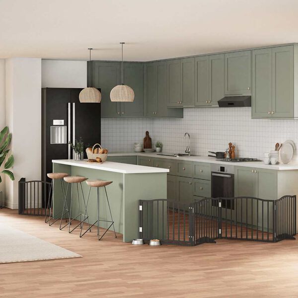 vidaXL Barri&egrave;re pour chien porte pliable 8 panneaux noir bois peuplier