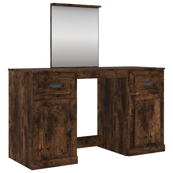 vidaXL Coiffeuse avec miroir ch&ecirc;ne fum&eacute; 130x50x132,5 cm