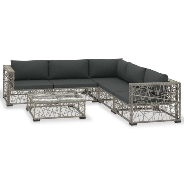 vidaXL Salon de jardin 6 pcs avec coussins r&eacute;sine tress&eacute;e gris